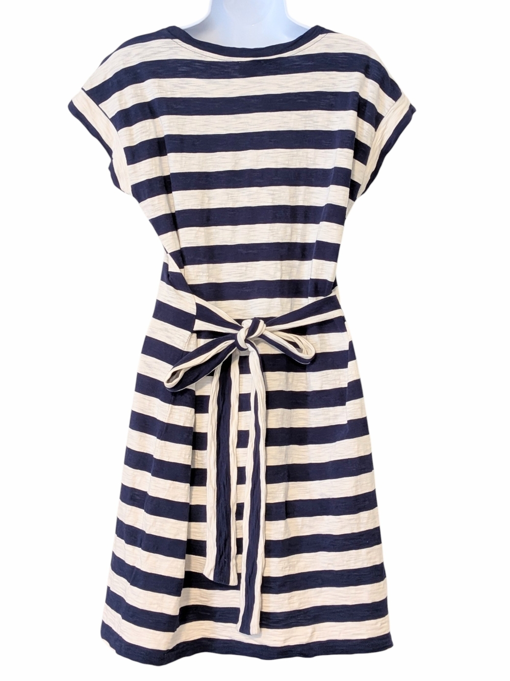 J. Crew Navy and Cream Striped Tie-Waist T-shirt Dress